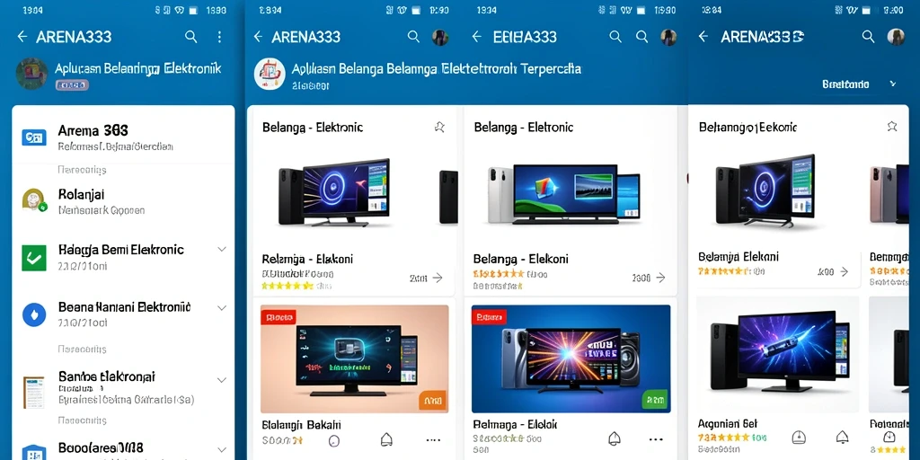 Tampilan antarmuka aplikasi ARENA333 yang memudahkan navigasi belanja elektronik.