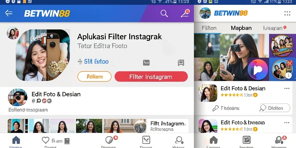 Antarmuka BETWIN88 yang memukau dengan fungsi Filter Instagram.